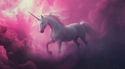 Fototapeta premium majestic unicorn gallops through vibrant pink clouds