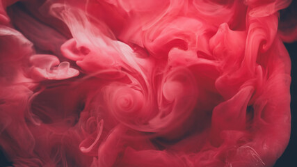 Fototapeta premium Vapor mix. Cloud blend. Puff paint spray red pink shot spread pigment on black background. Art twirl smoke abstract defocused flow.