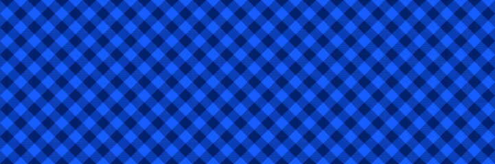 Diagonal gingham seamless pattern. Deep blue vichy background texture for textile design, fabric swatch, scarf cloth, suit print. Masculine checkered tweed plaid repeating wallpaper. Vector backdrop 