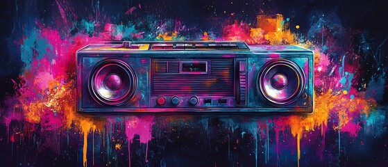 90sthemed party backdrop with retro boombox