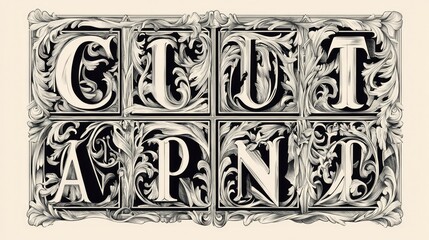 Medieval Alphabet Set of Drop Caps in Engraved Style