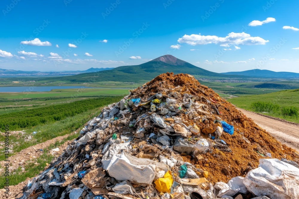 Poster a geometric representation of landfill waste using abstract patterns and layered compositions