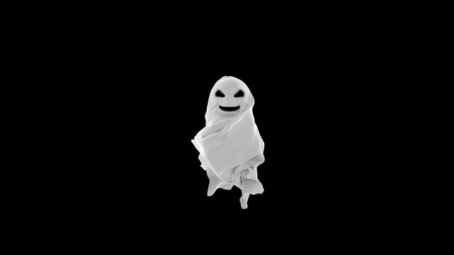 Halloween Ghost 3d animation rendering . 2 styles color ,white and grow blue .