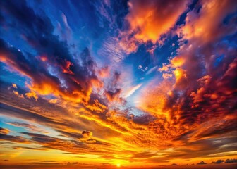 Fototapeta premium Stunning Sunset Sky Photography: Vibrant Colors, Golden Hour, Evening Sky, Cloud Formations, Nature Photography
