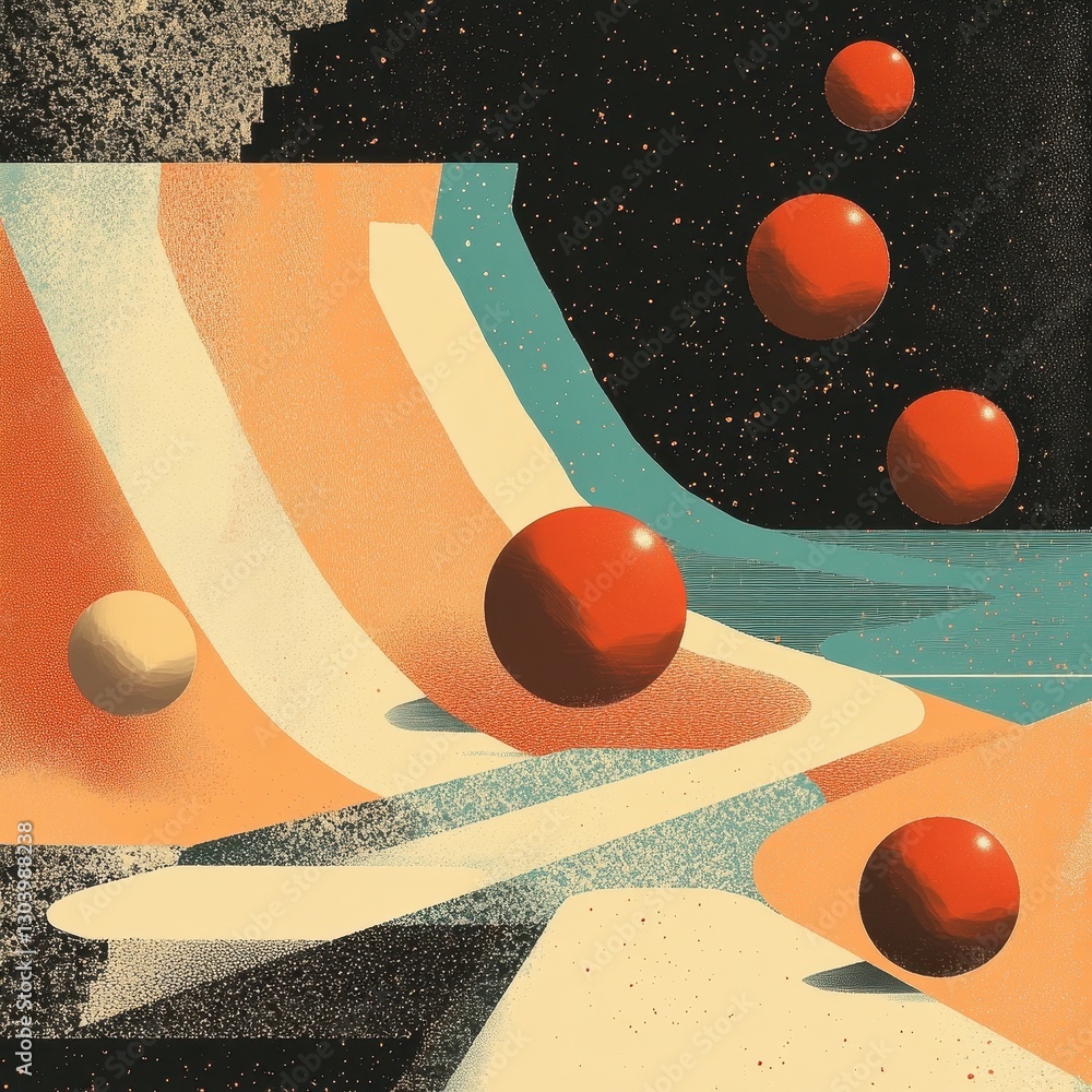 Poster an abstract illustration of shapes in a space setting
