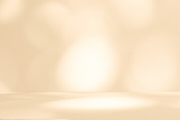 Wall interior background, studio and backdrops show products. with leaf shadow from window color beige and white. background for text insertion and presentation of product	