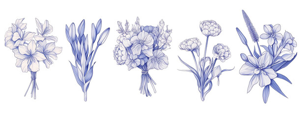 Bundled Collection set of flowers line art paintings.