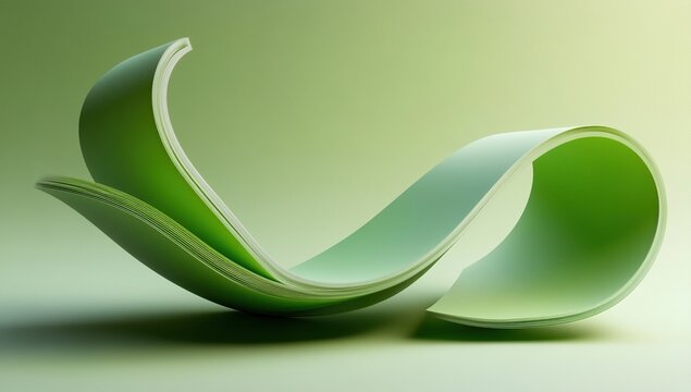 Abstract green ribbon swirl, 3D render.