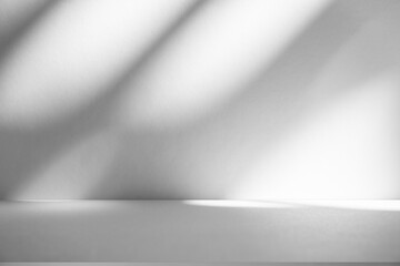 Wall interior background, studio and backdrops show products.with shadow from window color white and grey. background for text insertion and presentation product	