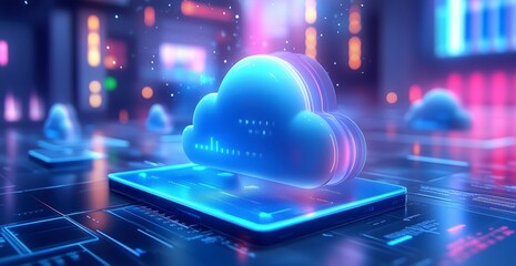 Fototapeta premium AI Cloud Computing Service Concept: Abstract Cloud Connection Technology Background with Three-Dimensional 3D Elements for Business and Tech Design, Banner, Sharing, Data Storage, and Processing