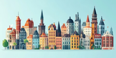 Fototapeta premium Colorful Illustration Depicting a Beautiful and Diverse Cityscape