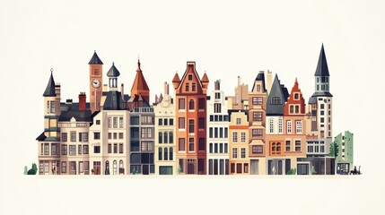 Fototapeta premium A stylized illustration of various European building facades together