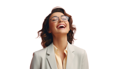 Excited Businesswoman Celebrating on PNG Transparent Background
