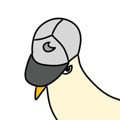 freehand drawn cartoon bird wearing baseball cap