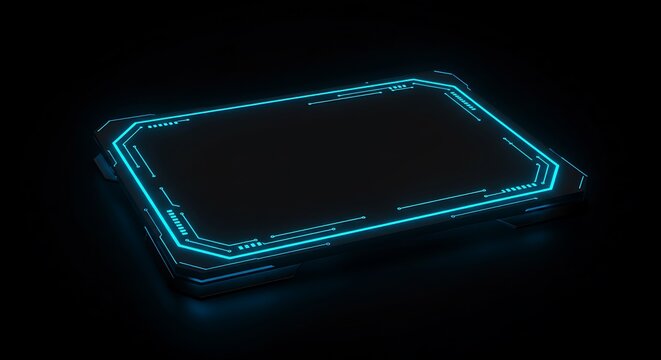 Frame, futuristic and glowing blue for gaming overlay, streaming or digital content. Vector, neon and technological border with dark background for modern design, esports graphics or sci-fi interface