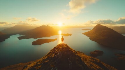 Breathtaking Sunrise Over Serene Mountains and Calm Lake Landscape