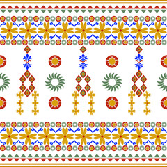 Native American, African, Navajo. seamless pattern. Geometrical floral ornament in ethnic style. Idea for elaborate borders, textiles, and rugs. Retro pattern. Boho style.