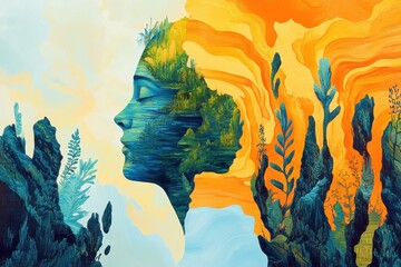 The human mind with nature and natural elements combined