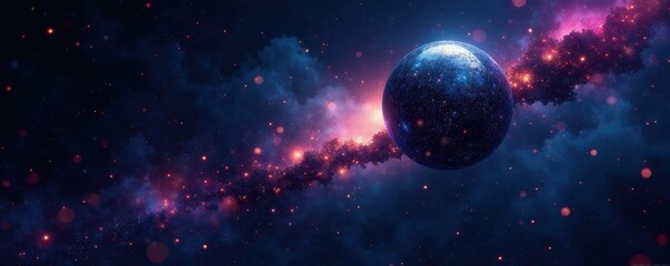 Silver orb dominates inky black, abstract night , artwork, sphere