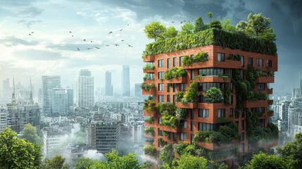 Obraz premium Green Energy sustainable concept. Futuristic Sustainable Vertical Gardens Adorning Skyscrapers in a Modernized Cityscape