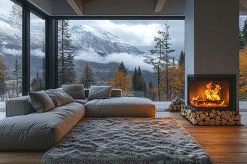 Mountain View Living Room with Fireplace