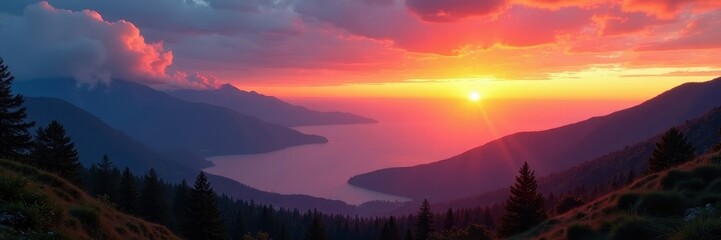 Obraz premium Smoky Mountains panorama at sunset, picturesque vista , mountains, travel