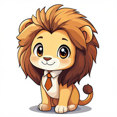 Obraz premium Cute chibi lion in necktie looking professional and friendly