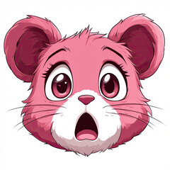 Obraz premium Cute chibi face with pink fur and surprised expression, big eyes