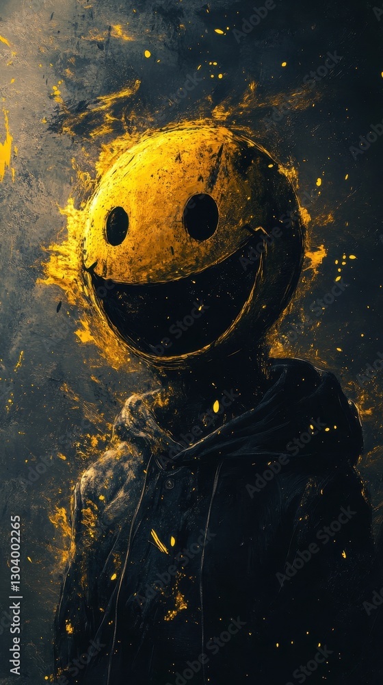 Poster an abstract depiction of a figure with a large smiling face