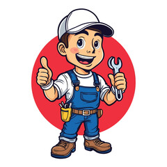Cartoon mechanic mascot design holding a spanner vector illustration