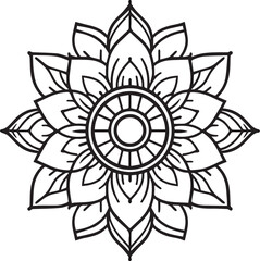 Intricate Black and White Mandala Line Art. Sacred Geometric Floral Pattern for Coloring, Tattoos, and Digital Art, mandala silhouette vector style with a white background