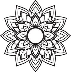 Intricate Black and White Mandala Line Art. Sacred Geometric Floral Pattern for Coloring, Tattoos, and Digital Art, mandala silhouette vector style with a white background
