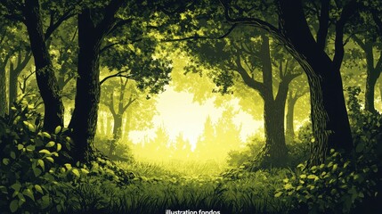 Fototapeta premium A detailed illustration of a dense forest with bright light