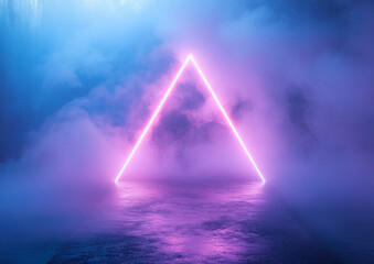 Futuristic Neon Triangle with Blue and Pink Fog in Sci-Fi Cyberpunk Atmosphere