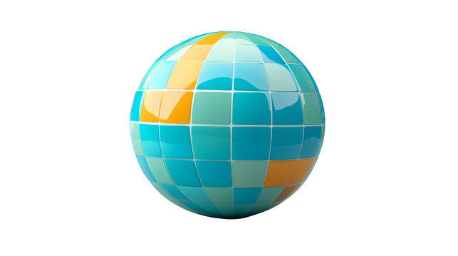 Global network connection, blue and yellow globe with digital squares representing data exchange communication