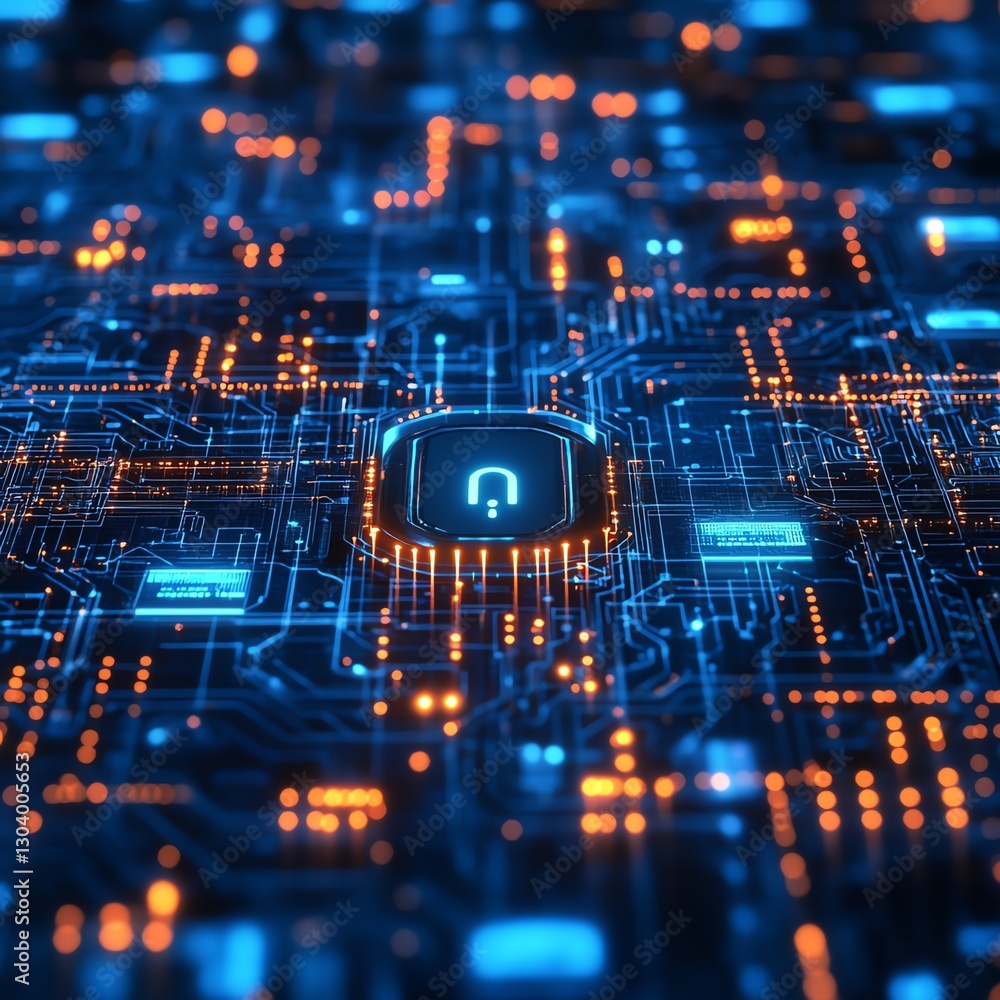 Poster digital encryption technology, data security, network defense system, glowing data flow, secure clou
