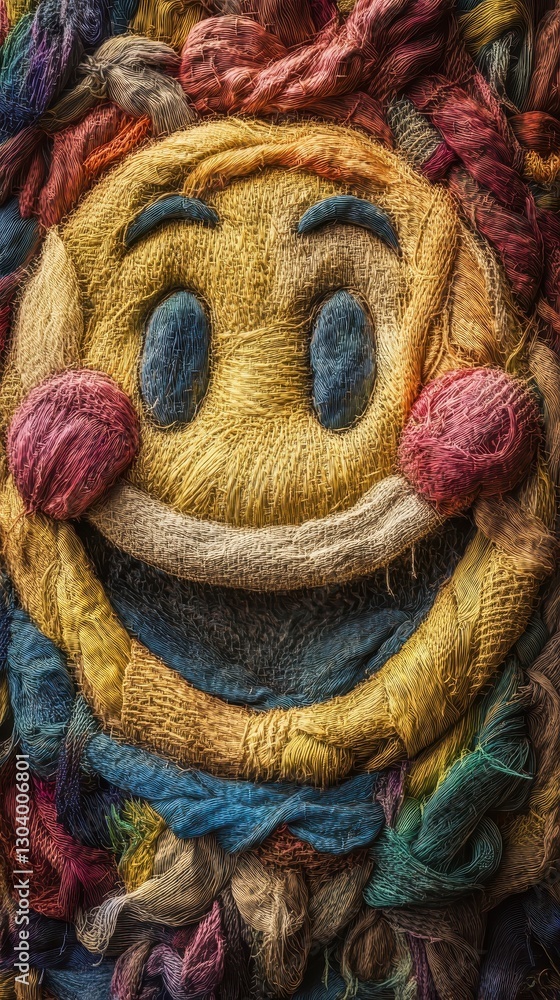 Poster a textured smiling face made with colorful fibrous threads