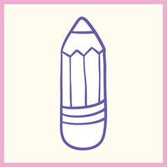 Minimalist hand-drawn pencil icon in blue with a soft pastel pink border on a light background, perfect for creative design themes, Vector Illustration