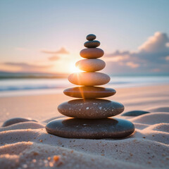 Serenely Balanced Zen Stones on a Pristine Surface"