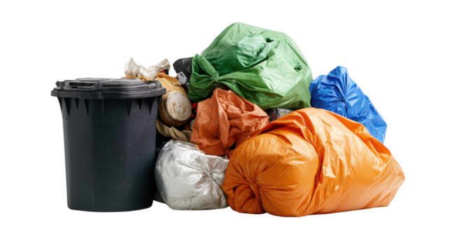 Overflowing trash can and garbage pile, a visual representation of waste management challenges