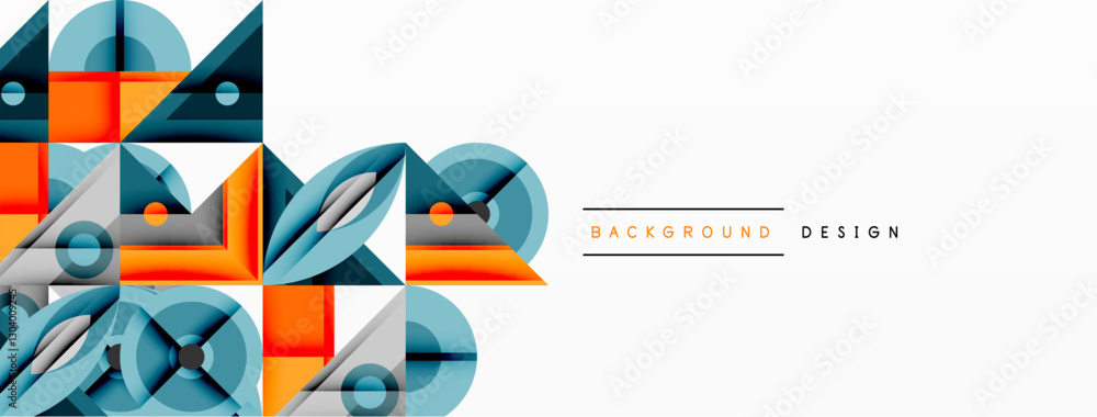 Aufkleber Geometric abstract composition with intersecting shapes, circles, triangles, and gradients, blending vibrant colors and dynamic contrasts to create a modern, futuristic visual design