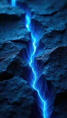 Jagged dark rock, vibrant blue lightning cracks , simple background, illustration