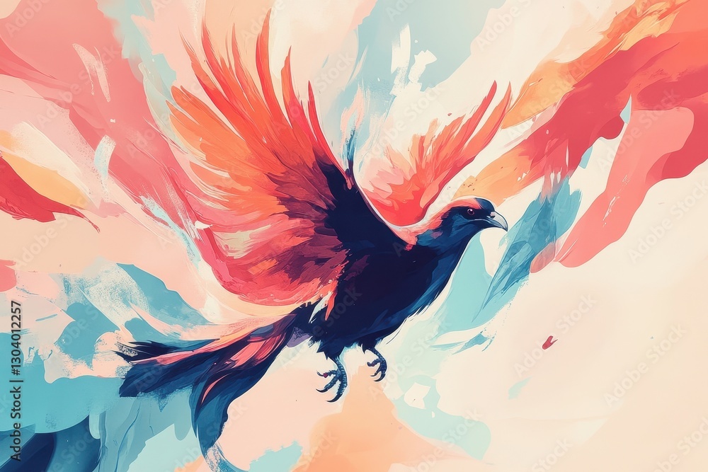 Poster a colorful and abstract artistic rendering of a bird in flight