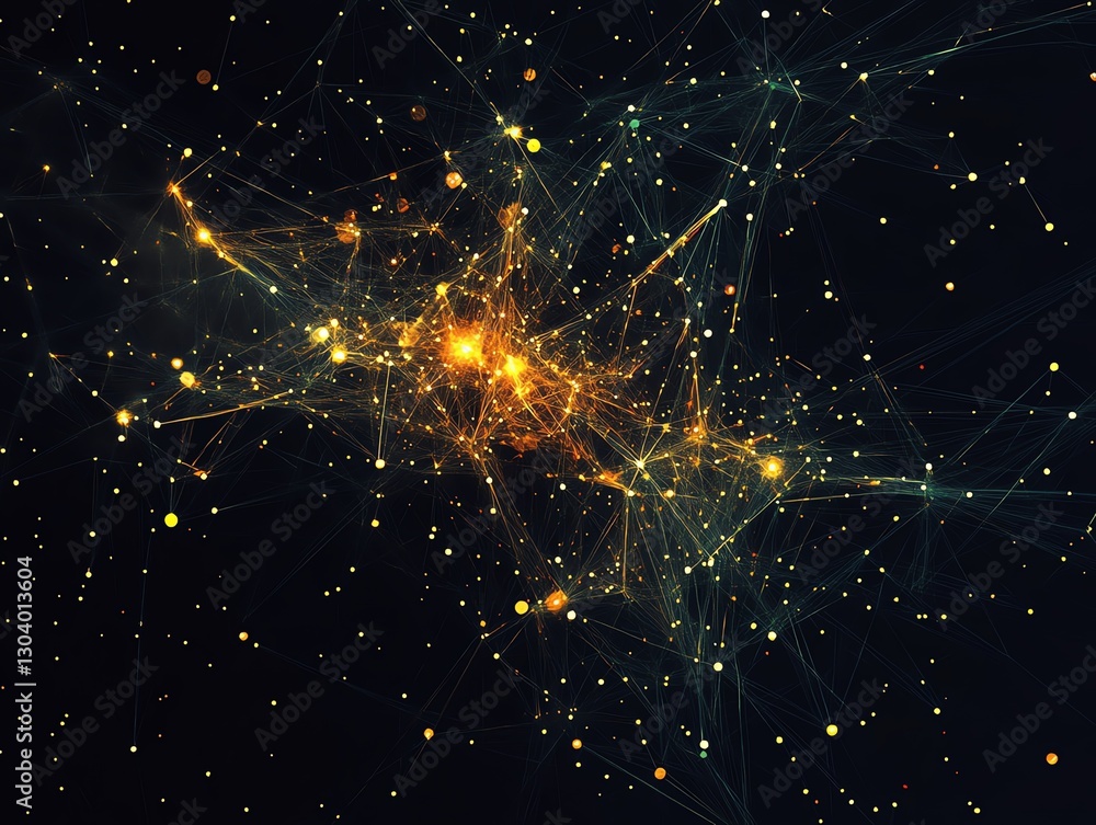 Aufkleber Abstract network nodes interconnected, automated threat detection system, digital security concept, glowing lines, cyber defense theme, modern tech art