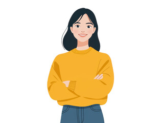 Stylish woman in yellow sweater and jeans, a fashionable pose for everyday outfit inspiration