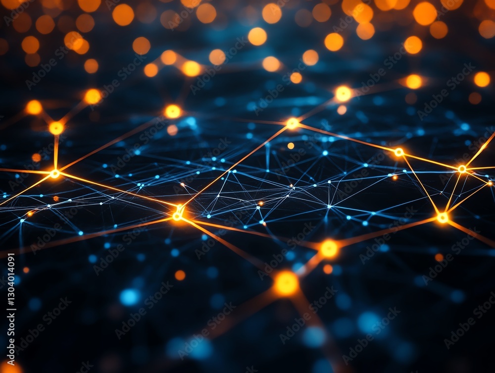 Aufkleber Cybersecurity network nodes and connections, symbolizing realtime automated threat detection, hightech futuristic design, glowing digital security grid