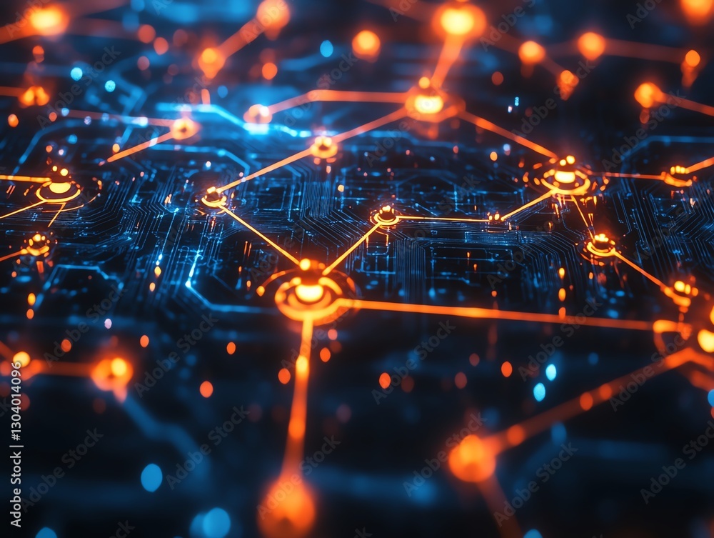 Poster Cybersecurity network nodes and connections, symbolizing realtime automated threat detection, hightech futuristic design, glowing digital security grid