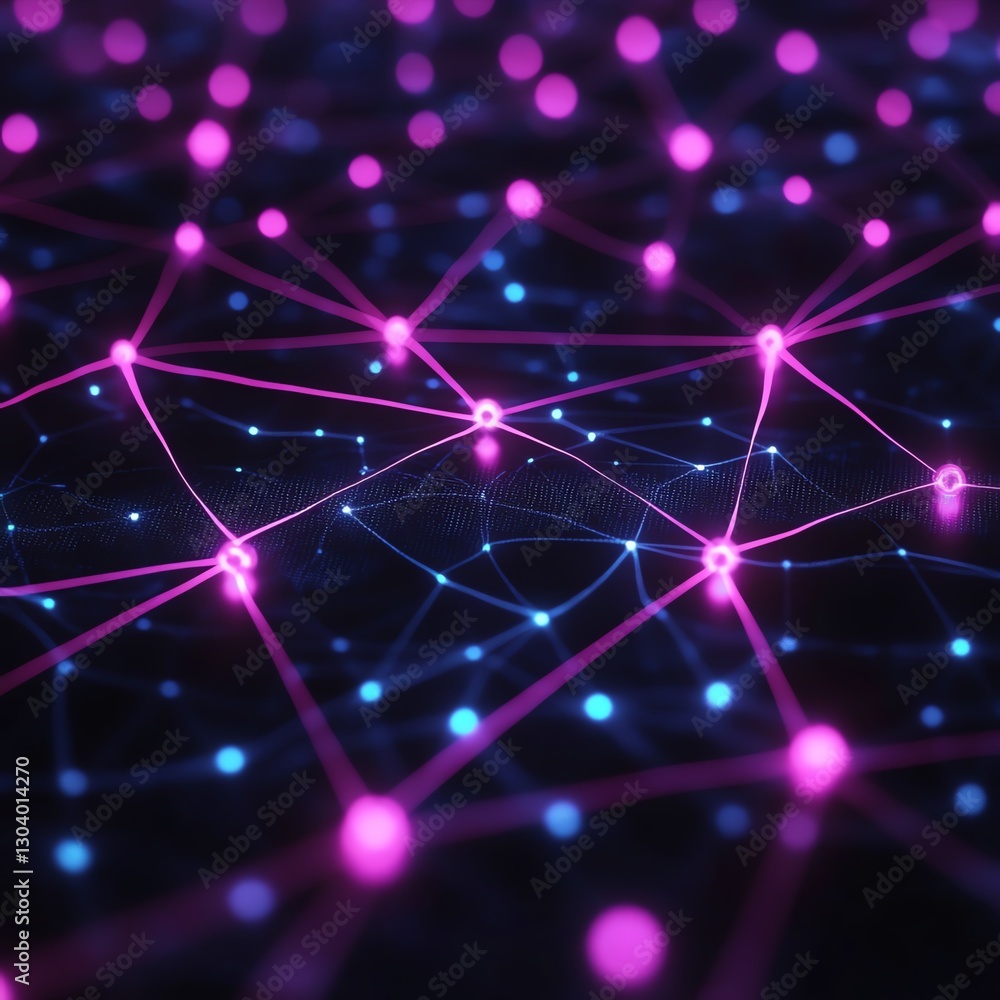 Leinwandbilder Futuristic network of nodes and connections, symbolizing realtime automated threat detection, cybersecurity digital defense concept, glowing tech design