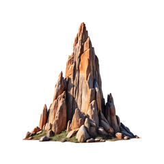 A Tall, Sharp, Jagged Rock Formation with a Majestic and Rugged Appearance.  Cut out.