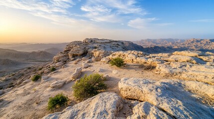 Obraz premium Desert sunset, rocky peak, panoramic view, travel